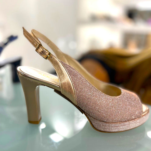 RF 23670 Multi Colour Rose Gold Leather and Bling Synthetic Block High Heels