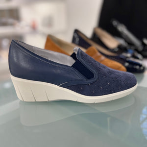 RF 23542 Navy Suede & White Sole Wedges
