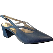 VAGO JEEP Navy Leather Sling Back Block Heels