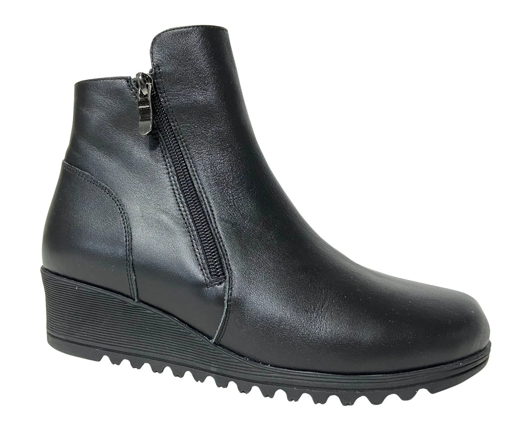 Via Nova JUN Black Leather Wedge Ankle Boots