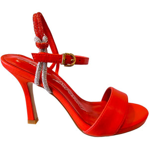 LB LL342G Coral Red & Rhinestones Leather High Heels