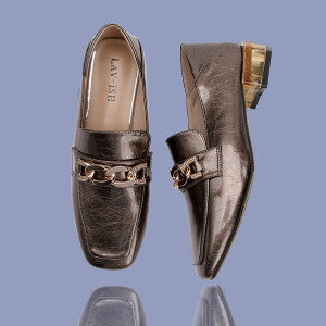 Lav-ish Bronze Loafer Emperor Patent PU Leather Flat Heels
