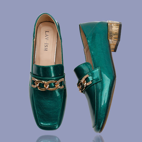 Lav-ish Emerald Loafer Emperor Patent PU Leather Flat Heels