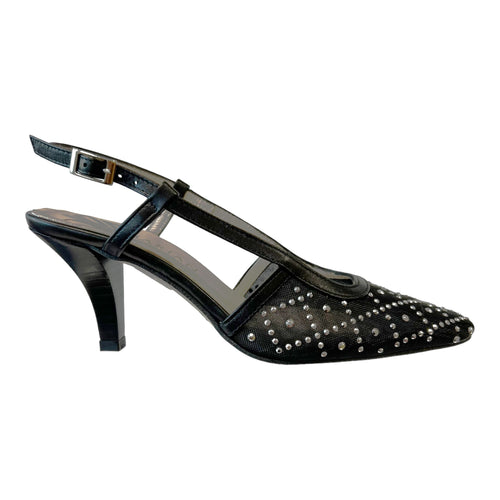 Marian 11909 Black Mesh & Metallic Embellishment Mid Heels