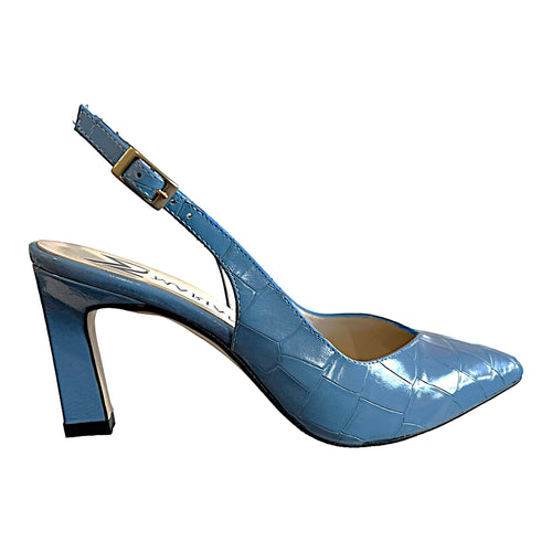 Marian 4918 Denim Blue Croc Print Leather Mid Heels