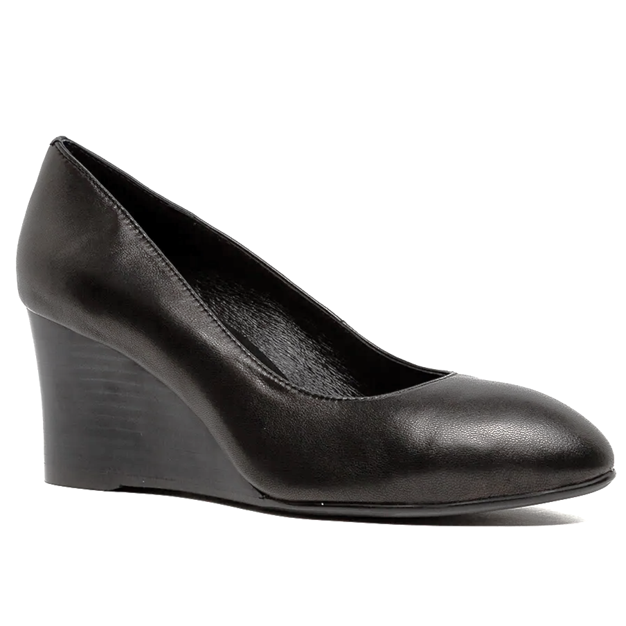 TOP END Melvina Black Leather Wedges