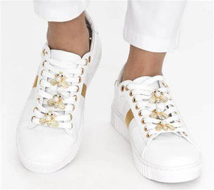 HINAKO Bee A180-12 White with Gold embellishment Leather Sneakers