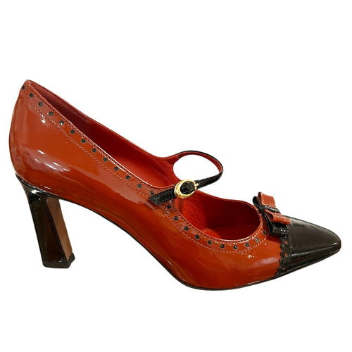 Piazza Grande 6026 Rust Brown Patent Leather Block High Heeled Loafers