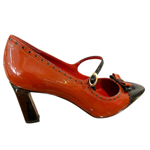 Piazza Grande 6026 Rust Brown Patent Leather Block High Heeled Loafers