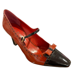 Piazza Grande 6026 Rust Brown Patent Leather Block High Heeled Loafers