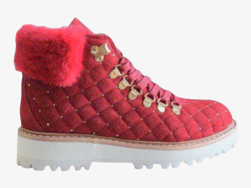 FANTASY 10655 Red Suede & Gold Ankle Boots