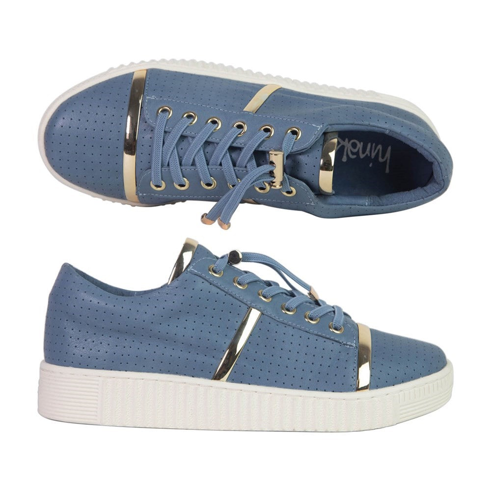 HINAKO REMI Blue Denim with Gold trim Leather Sneakers