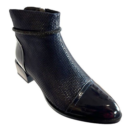 Emma Kate TAXI Black Patent & Embossed Leather Heel Ankle Boots