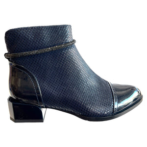 Emma Kate TAXI Navy Patent & Embossed Leather Heel Ankle Boots