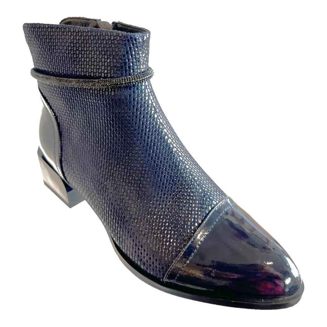 Emma Kate TAXI Navy Patent & Embossed Leather Heel Ankle Boots