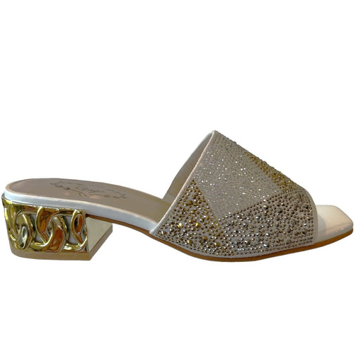 Vago Vella White Gold and Crystals Leather Slides