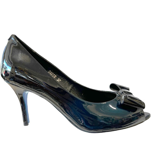 Marco D'Alessi  ZADIE Black Navy Patent Leather Peep Toe  - Mid Heels