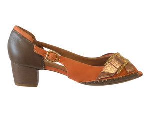 BRAZILIO 005 473 Moro, Rose Gold & Orange Leather Block Heels