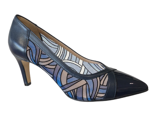 MUSS17110 Navy Patent & Multi Leather Mid Heels