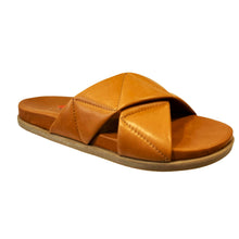 REP 14138 Tan Leather Flat Slides Sandals