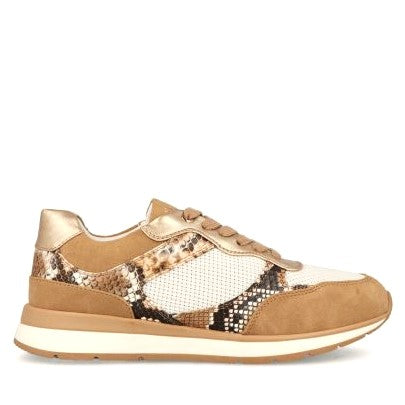 MB 21562 Tan, Champagne, White & Snake Print Sneakers