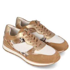 MB 21562 Tan, Champagne, White & Snake Print Sneakers