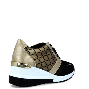 MB 22381 White, Champagne & Black Colour Sneakers