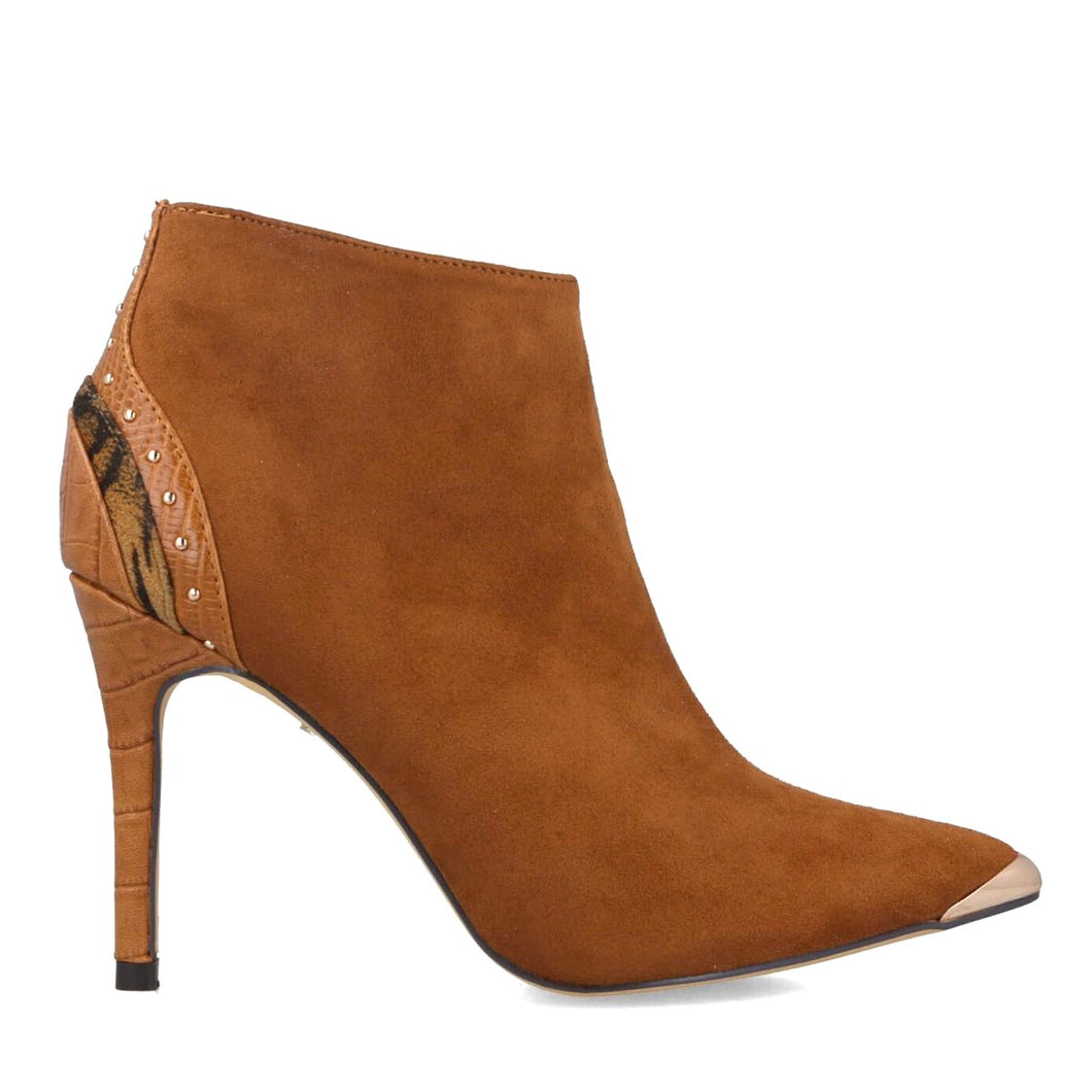 MB 22555 Tan Suede & Croc Print Ankle Boots