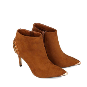MB 22555 Tan Suede & Croc Print Ankle Boots