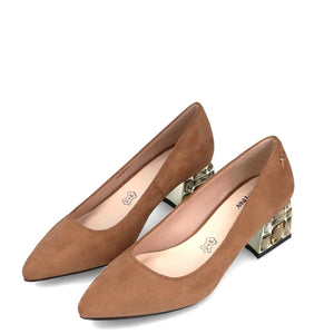 MB 22602 Tan Microfiber Suede Block Heels