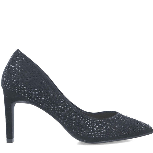 MB 22604 Black Microfiber Suede Bling Mid Heels
