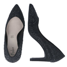 MB 22604 Black Microfiber Suede Bling Mid Heels