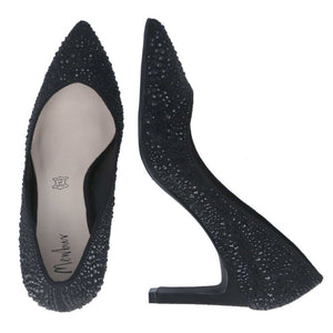 MB 22604 Black Microfiber Suede Bling Mid Heels