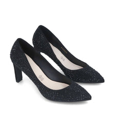 MB 22604 Black Microfiber Suede Bling Mid Heels