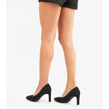 MB 22604 Black Microfiber Suede Bling Mid Heels