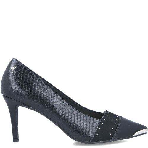 MB 22653 Black Croc Print Mid Heels