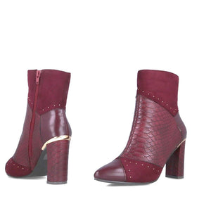 MB 22654 Burgundy Suede & Snake Print Ankle Boots