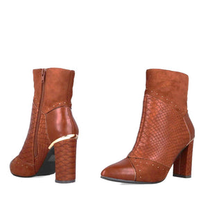 MB 22654 Tan Suede & Snake Print Ankle Boots
