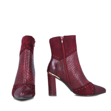 MB 22654 Burgundy Suede & Snake Print Ankle Boots