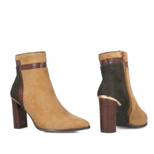 MB 22719 Emerald & Tan Suede & Brown Snake Print Ankle Boots