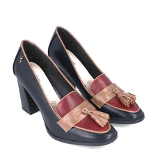 MB 22741 Black, Camel and Burgundy Leather Block Heels