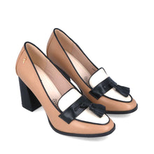MB 22741 White, Camel and Black Leather Block Heels