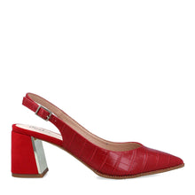 MB 22745 Red Croc Print & Suede Block Heels