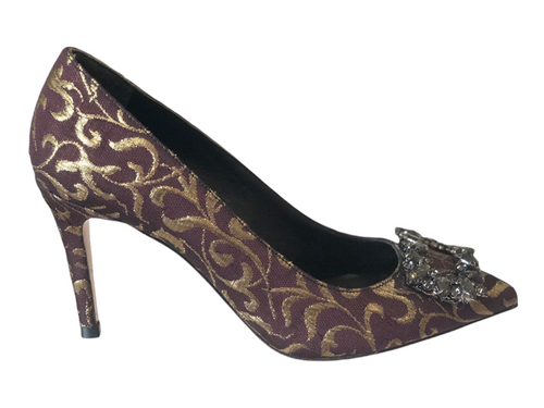 POL4292-125 Leather Textile Gold Bordo High Heels