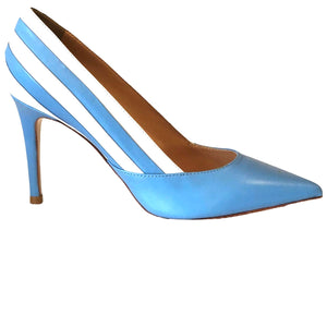 POL4924-28 Sky Blue & White Leather High Heels