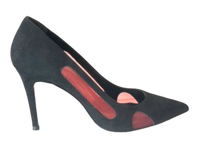 POL492466RF Suede Black Leather &  Red High Heels