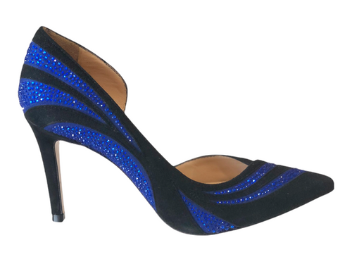 POL4924-81-V1 Cobalt Black Suede Bling High Heels