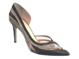 POL4924-82 Black Leather & Metallic Silver  High Heels