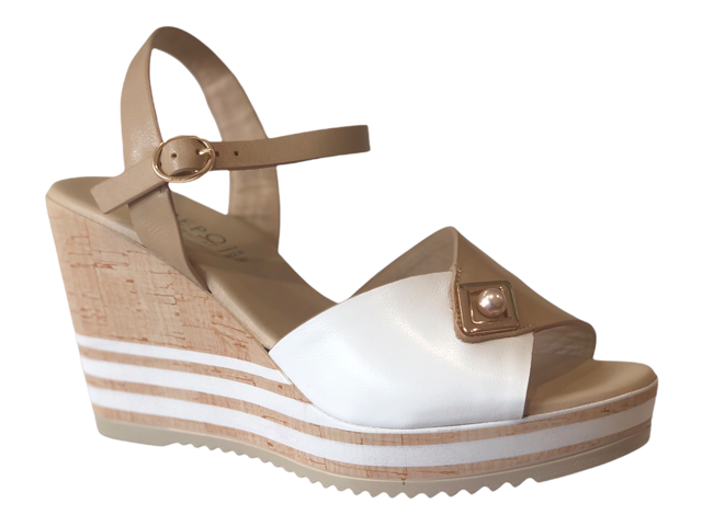 REP55518 White Beige Leather Wedges