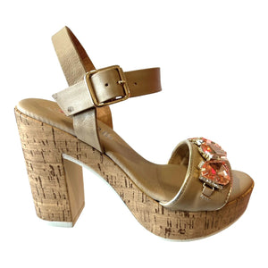 Studio Moda Italia 59282 E2 Beige Leather Platform & High Heels Sandal